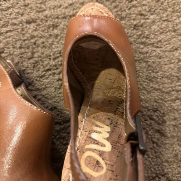 SAM EDELMAN CAMILLA LEATHER UPPER ADJUSTABLE BUCKLE WOODEN WEDGE HEEL SIZE 6 - Picture 8 of 8